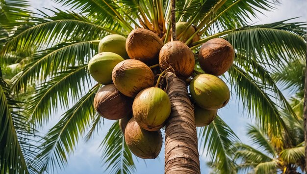 Foto coco maduro en una palmera