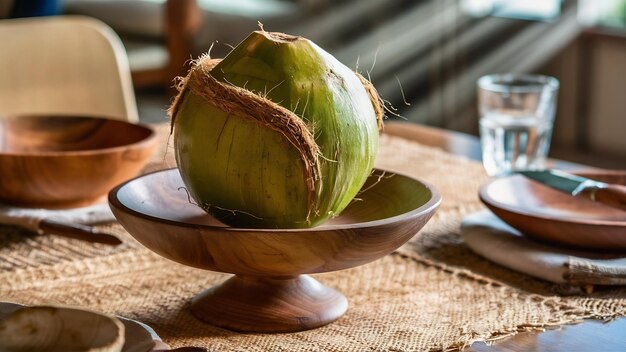 El coco en la mesa.