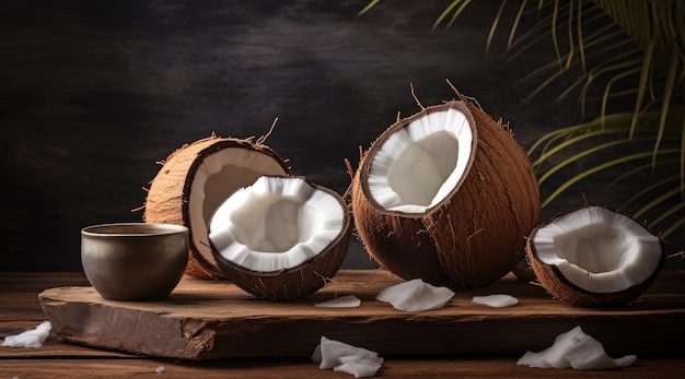Coco orgânico em mesa de madeira