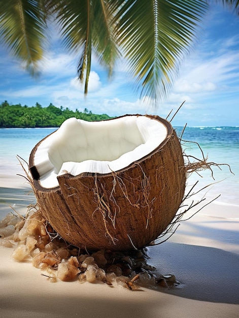 Coco en una playa con un coco que tiene un coco.