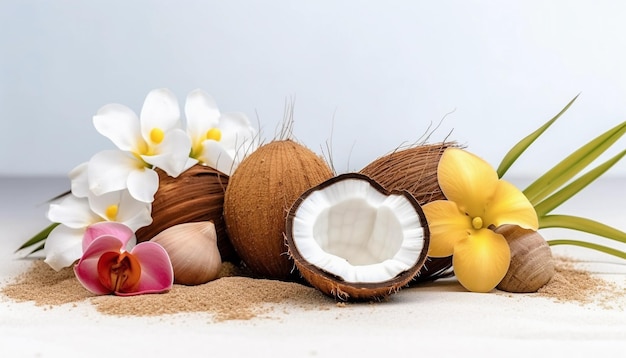 Coco Praia Férias Viagens Estilo de vida Folha de árvore de praia Bebida de coco Frutas suco de coco
