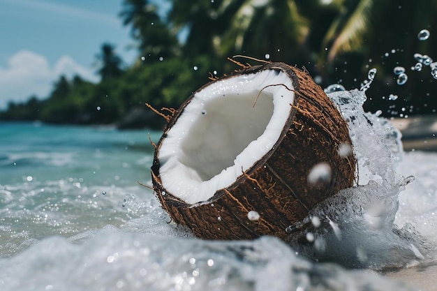 El coco se sumerge en el agua