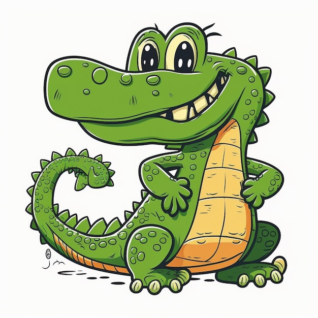 Foto cocodrilo de dibujos animados con una sonrisa dentada sentado en el suelo generativo ai