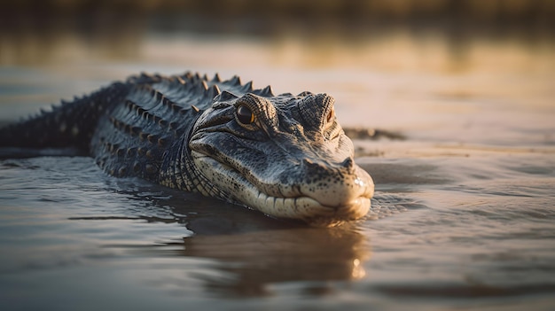 Foto un cocodrilo grande está nadando en el agua.