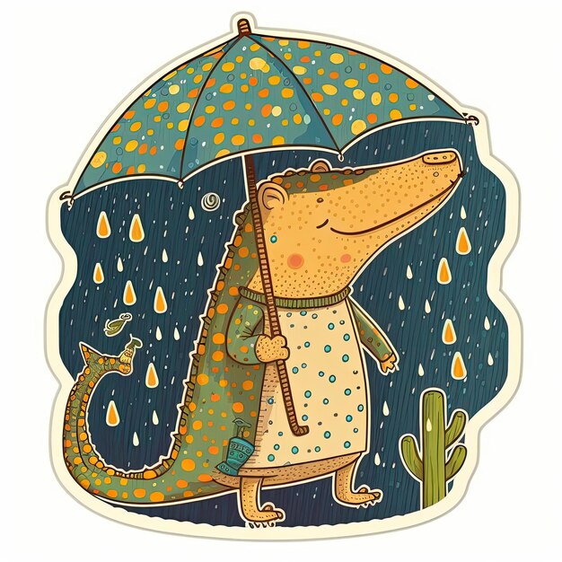 cocodrilo lluvia plano vector pegatina ilustración lindo personaje de dibujos animados pastel clipart conjunto soñador