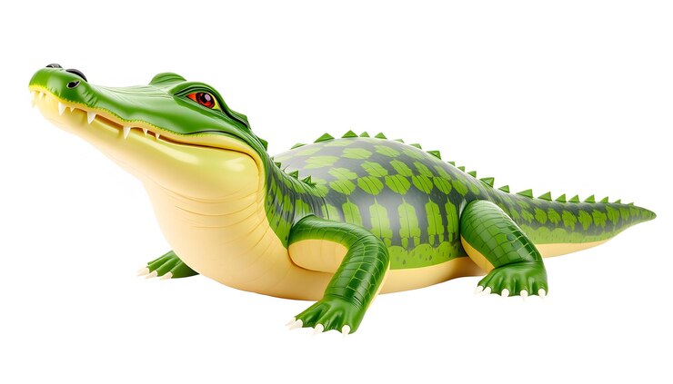 Foto cocodrilo de papua nueva guinea, reptil inflable aislado con resaltes blancos