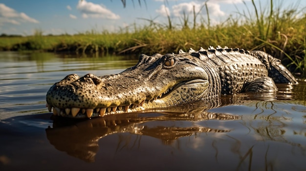 Un cocodrilo se ve en un río en brasil