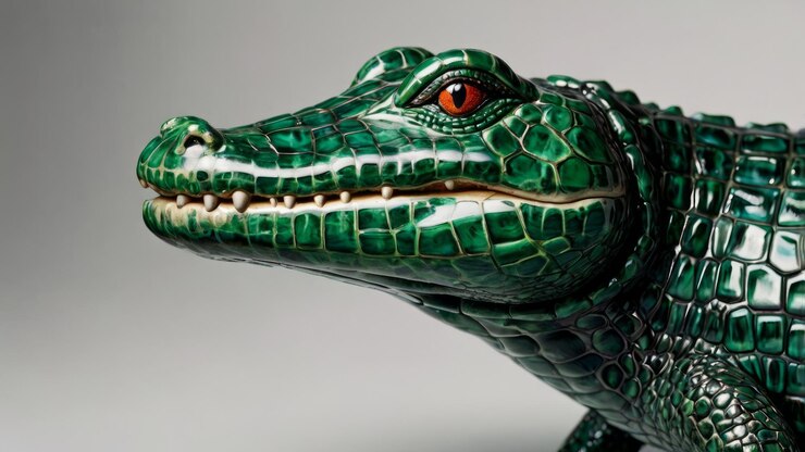 Foto un cocodrilo verde con ojos naranjas y un ojo rojo