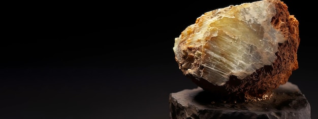 Coconinoit fossiler Mineralstein Geologischer kristalliner Fossil Dunkler Hintergrund Nahaufnahme