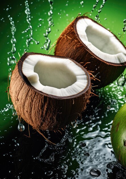 Cocos marrones frescos maduros con gotas de agua detalladas exocitan alimentos saludables de frutas biológicas Generativo Ai