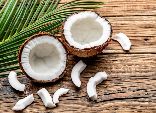 Cocos en una mesa de madera