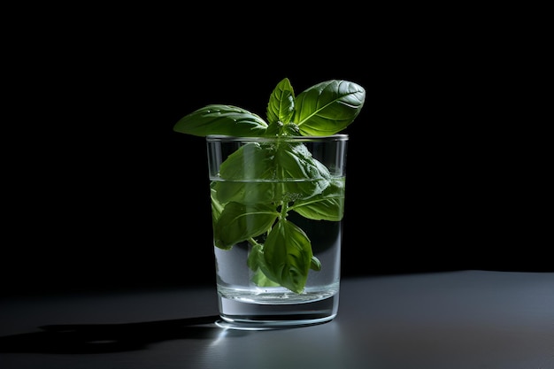 Cóctel de albahaca verde de verano fresco en un vaso sobre fondo oscuro Bebida dietética