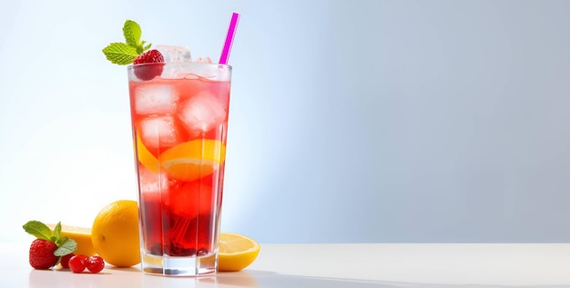 Cóctel sin alcohol de frutas con frutas y fresas heladas en la generación de IA de vidrio