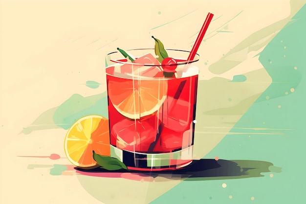 Cóctel de alcohol helado de verano bebida fría con frutas Concepto de vacaciones retro Vibraciones de vacaciones de verano IA generativa