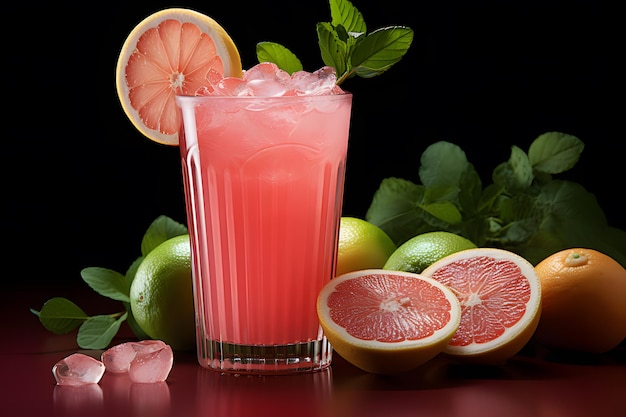 un cóctel sin alcohol de pomelo rosa fondo de estudio rosa