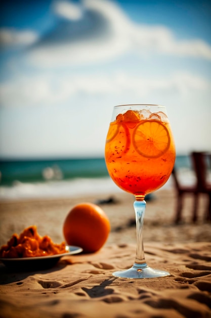 Cóctel de aperol frío en la mesa de la playa IA generativa