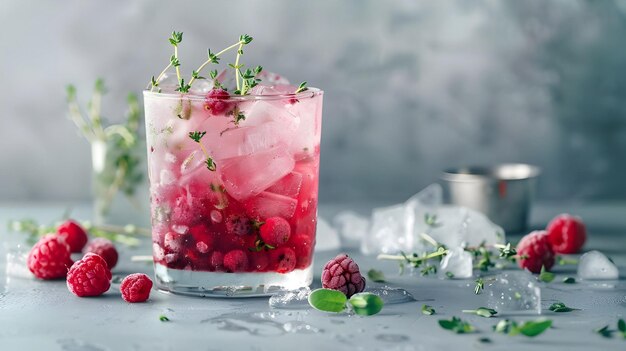 Foto cóctel de bayas adornado con hielo y fruta generado por ai