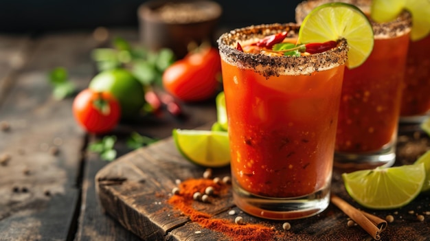 Un cóctel de Bloody Mary con ingredientes frescos.