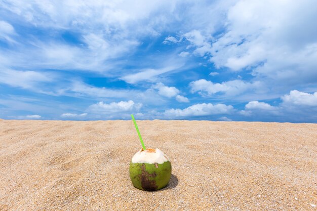 Coctel de coco fresco tropical en la playa