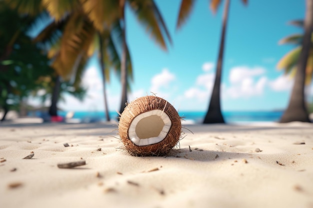 Foto cóctel de coco en la superficie de la playa