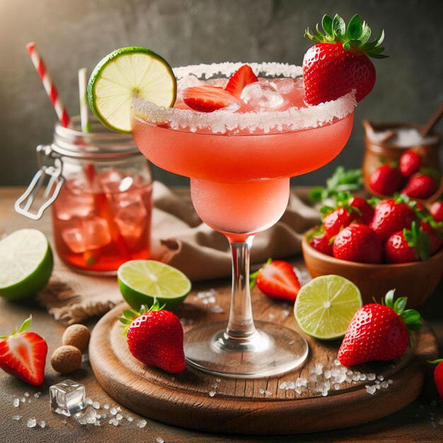 Coctel de fresa Margarita bebidas alcohólicas de verano concepto de receta