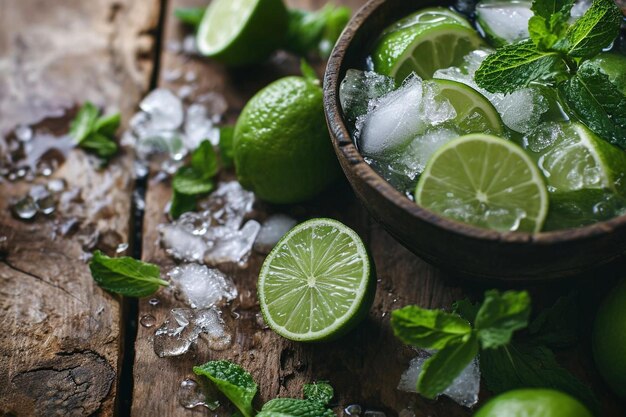 Cóctel hielo hoja de menta bebida culinaria mojito lima alcohol frescura generada