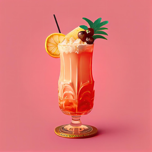 Cóctel de honda de Singapur sobre fondo rosa Fiesta tropical Coctail Bar Bebida Resumen Generativo AI Ilustración