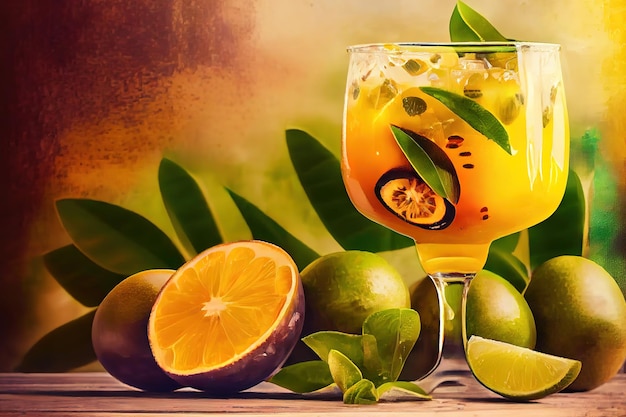 Cóctel margarita de mango y maracuyá con lima Generative Ai