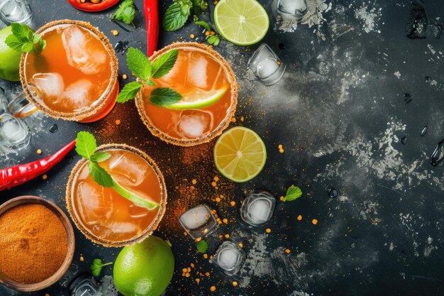 Cóctel de Michelada con borde picante y guarnición de limón