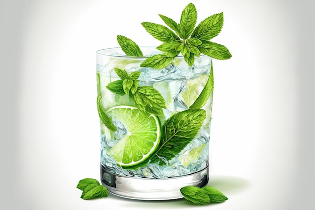 Foto cóctel de mojito con hielo y menta perfecto para el verano