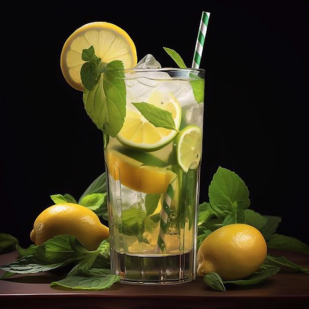 cóctel de mojito con lima y menta