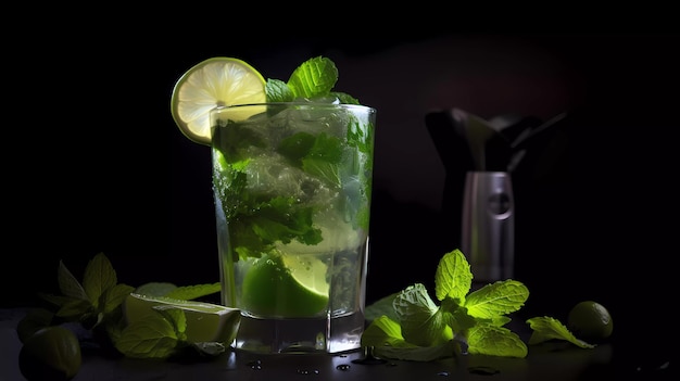 Cóctel Mojito En Marrón Oscuro Ai_generated