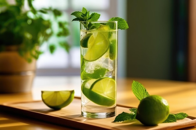 Cóctel de mojito refrescante de verano en vaso alto AI Generative