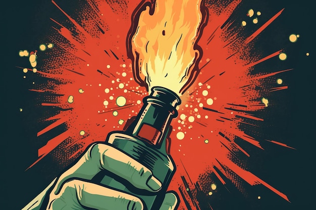 Cóctel molotov en la mano cerrar ilustración IA generativa