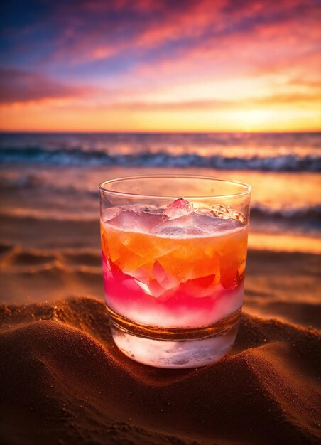 Foto cóctel en la playa al atardecer colorido fondo de verano ai generativo