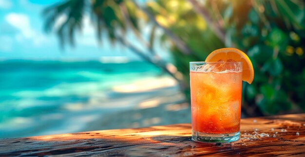 Cóctel en la playa bebida alcohólica cítrica imagen generada por IA
