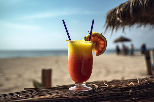 Cóctel tropical Bebidas de verano y fondo de vacaciones en la playa AI generativa