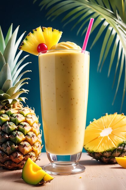 cóctel de verano fresco de piña, mango y coco