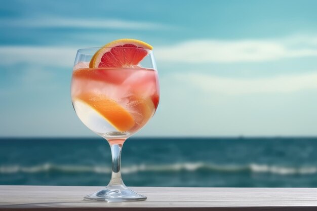 cóctel de verano de pomelo en el mar