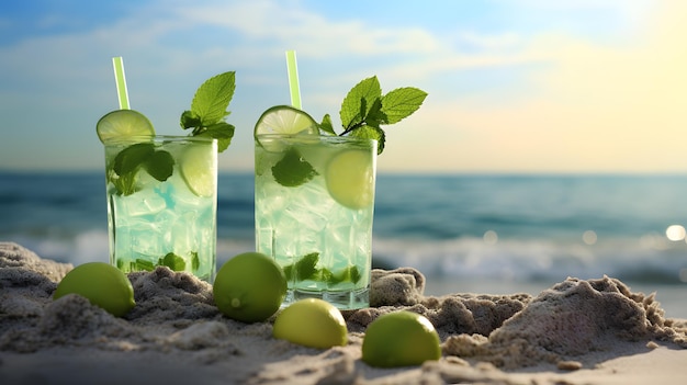 Cócteles de mojito frescos en la playa