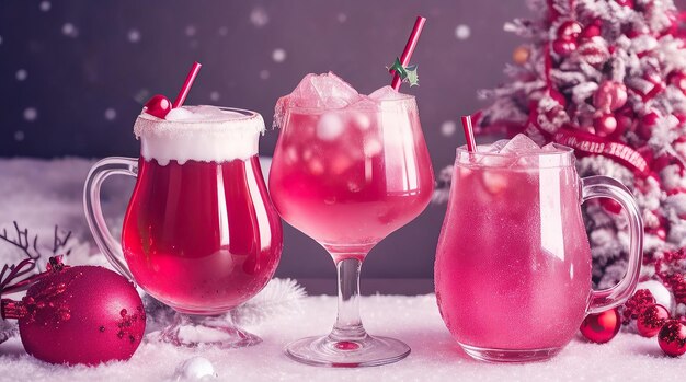 Cócteles navideños en un vaso de cristal Adornos navideños tonos rosados color de moda