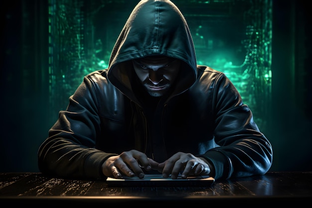 Code Dunkel gekleideter Agent, der Cyber-Bedrohungen heraufbeschwört. KI-generierte Kunst