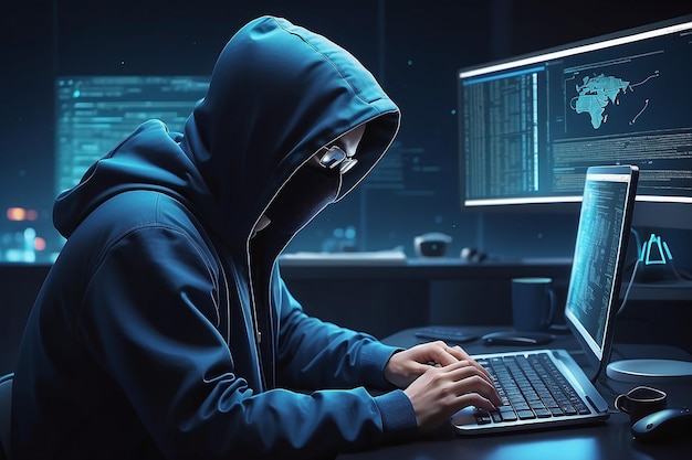 codificação de hackers à noite conceito de segurança cibernética