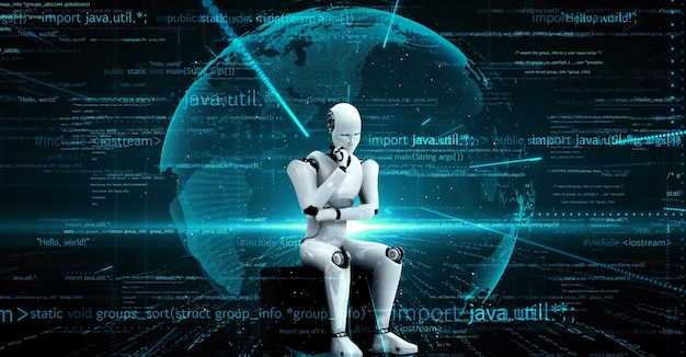 Codificação de programação de IA de huminoide de inteligência artificial de robô futurista