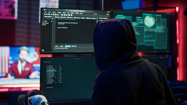 La codificación del hacker desarrollando un exploit de día cero indetectable por el antivirus