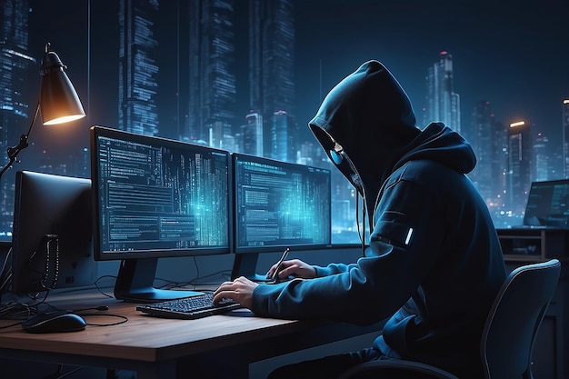 codificación de hackers por la noche concepto de ciberseguridad