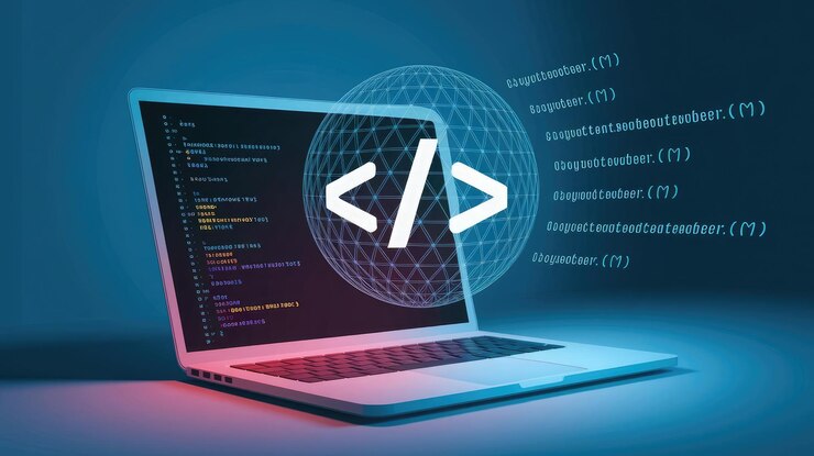 Foto codificación en un ordenador portátil desarrollo de software y concepto de programación
