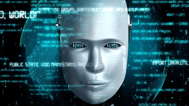 Codificación de programación de IA huminoide de inteligencia artificial de robot futurista