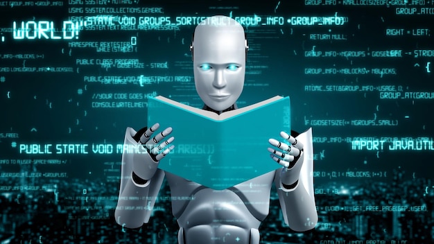 Codificación de programación de IA huminoide de inteligencia artificial de robot futurista