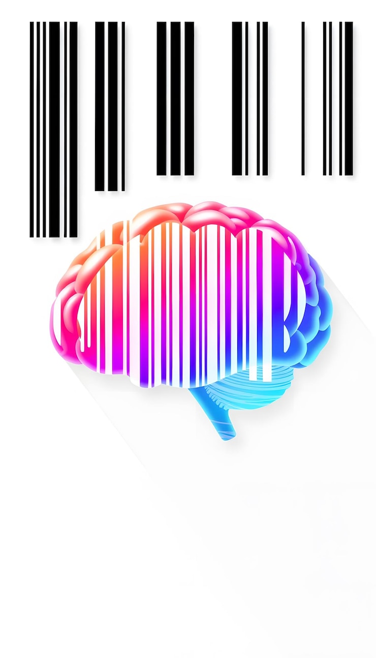 Foto código de barras en el cerebro aislado con resaltos blancos